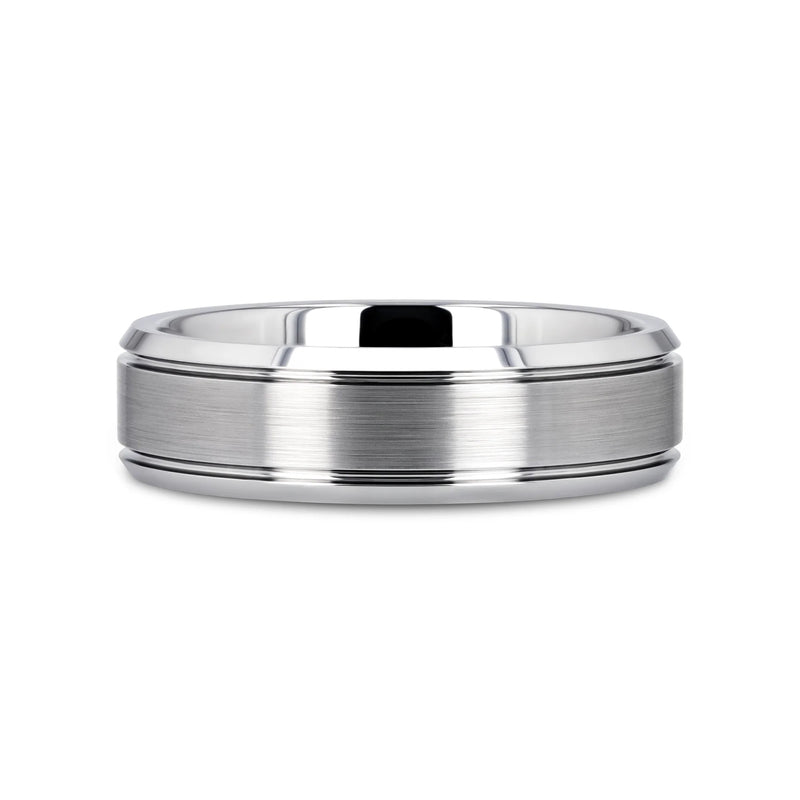 VIBIUS Beveled Tungsten Carbide Wedding Band with Double Grooves 6mm & 8mm