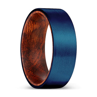 Michio Flat Tungsten Wedding Band Snake Wood Sleeve Blue Brushed - 8mm - 7 / Tungsten