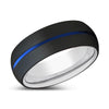 Masato Black Domed Tungsten Ring with Blue Grooved Center - 6mm & 8mm