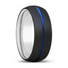 Masato Black Domed Tungsten Ring with Blue Grooved Center - 6mm & 8mm
