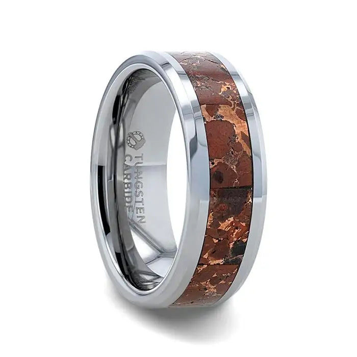 Tiberio Tungsten Carbide Ring With Orange Copper Conglomerate Inlay - 8mm