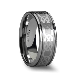 Paulos Grooved Tungsten Carbide Wedding Ring with Celtic Knot Design- 10mm - 10mm / 6