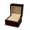 Jericho dark wood ring box, open with fabric interior