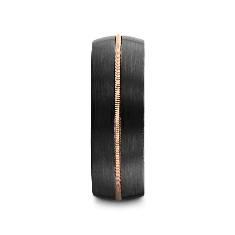 Cyrus black tungsten guitar string ring, front view