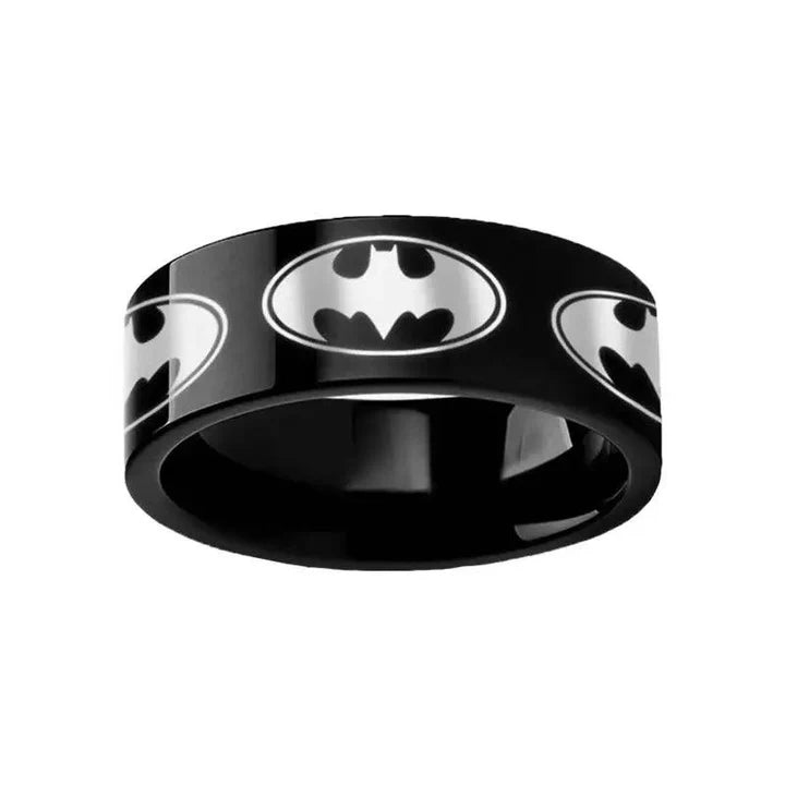 Circular Batman Dark Knight Super Hero Black Tungsten Carbide Ring - 2mm - 12mm