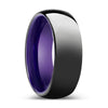 Leonidas Domed Black High Polish Tungsten Ring with Purple Inside - 6mm - 10mm