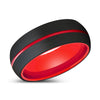 Tasos Black Domed Tungsten Ring Red Center Groove & Inside - 6mm & 8mm