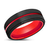 Phoenix Black Tungsten Ring Stepped Edge Red Groove and Inside - 6mm & 8mm