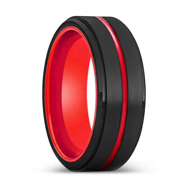 Phoenix Black Tungsten Ring Stepped Edge Red Groove and Inside - 6mm ...