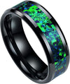 Galaxy Men's Beveled Tungsten Carbide Ring Blue Green 0pal Inlay Comfort Fit - 8mm