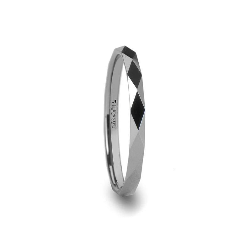 Diamond Faceted Women's Tungsten Ring - 2mm
