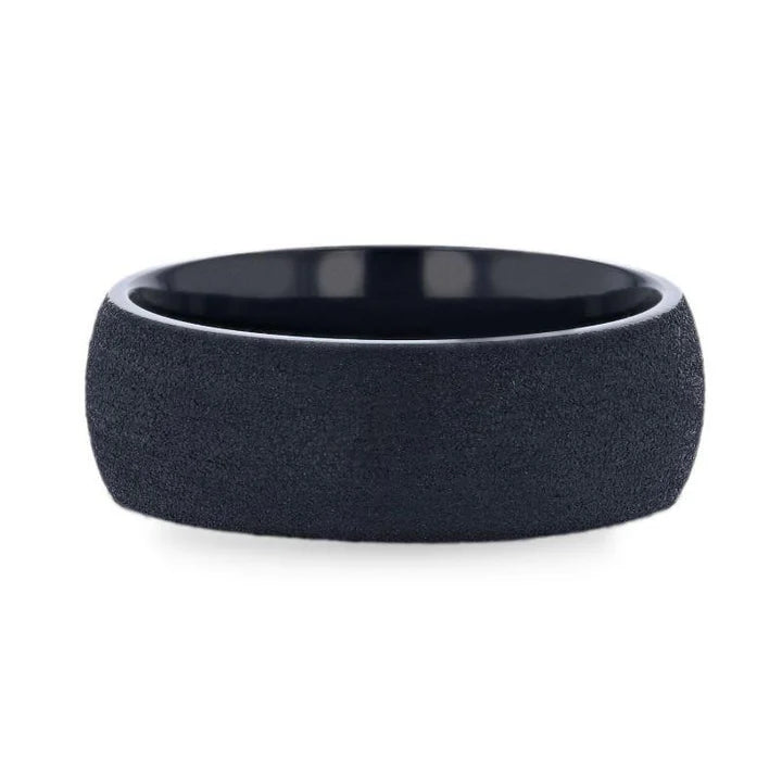 Rayon Domed Black Titanium Men's Wedding Band With Sand Blasted Finish - 8mm