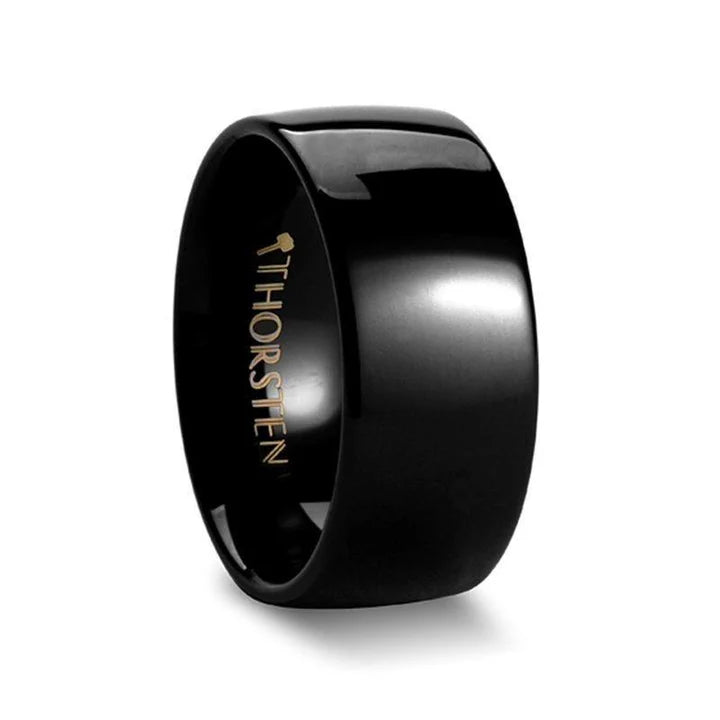Reno Men's Highly Polished Domed Black Extra Wide Tungsten Wedding Band - 10mm