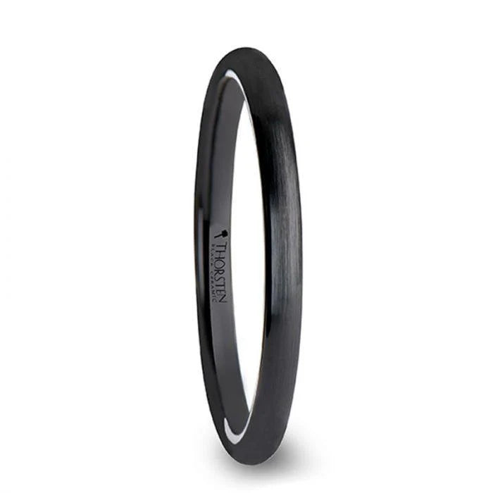 Domed Brush Finished Black Ceramic Wedding Band - 10mm