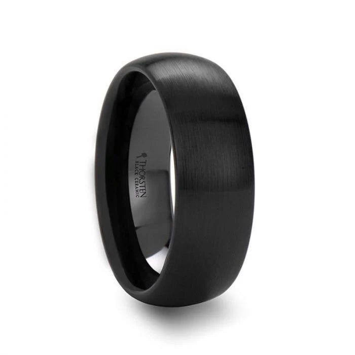 Domed Brush Finished Black Ceramic Wedding Band - 10mm