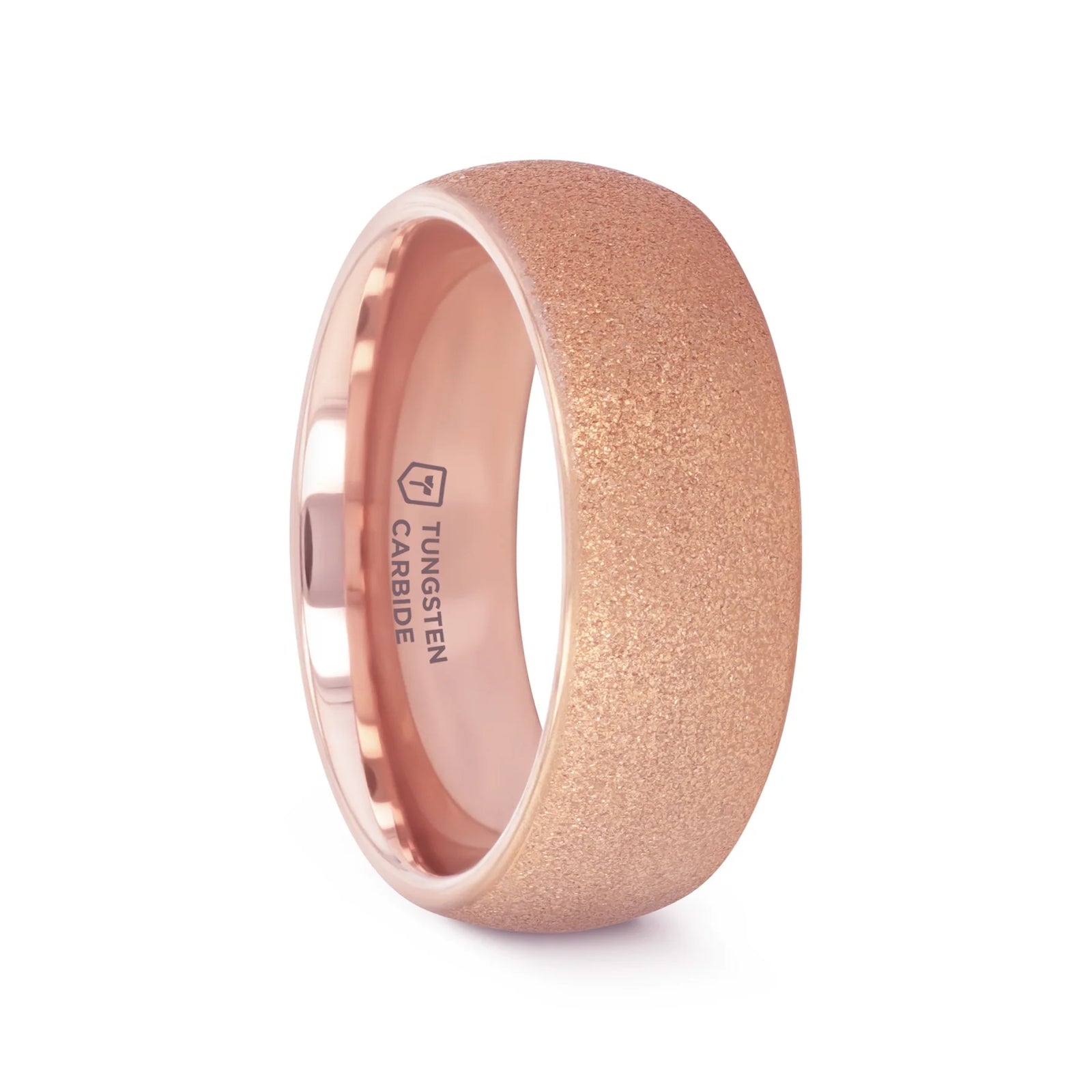 Rimaz Domed Tungsten Ring with Rose Gold and Sandblasted Crystalline Finish 2mm - 8mm