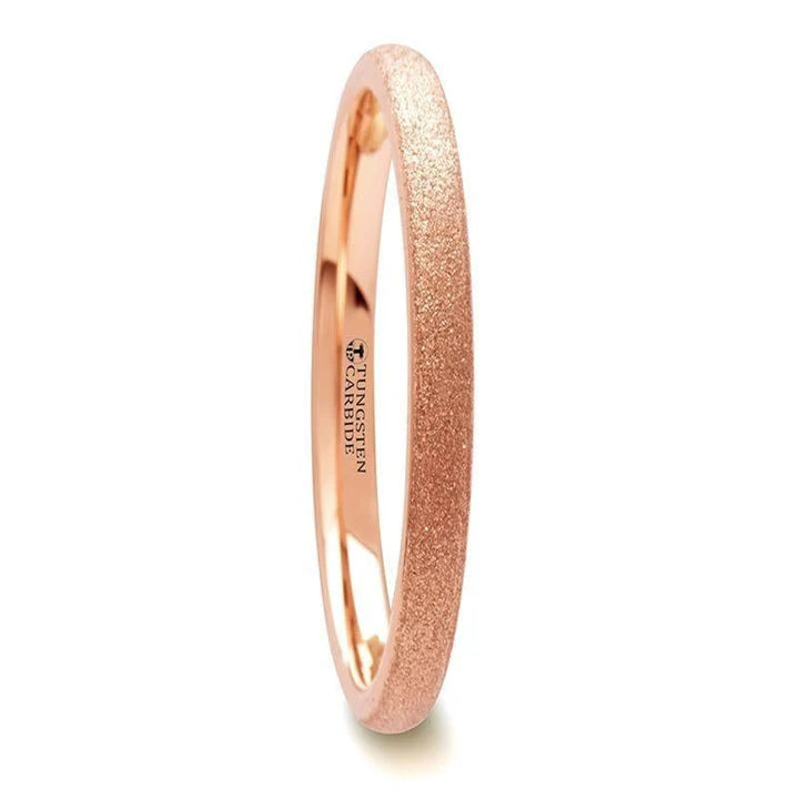 Domed Women's Rose Gold Plated Tungsten Carbide Ring with Sandblasted Crystalline Finish - 4mm