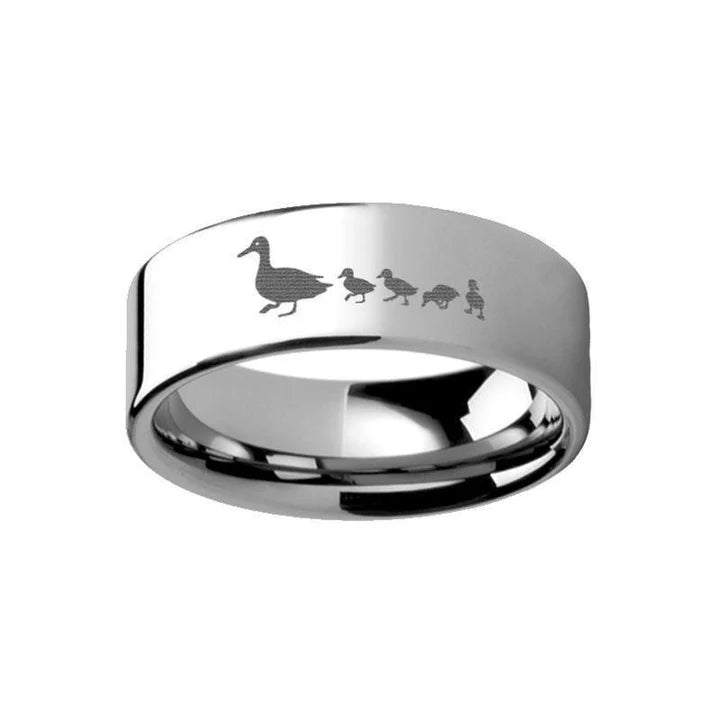 Duck Duckling Landscape Engraved Pipe Cut Tungsten Carbide Ring Polished - 4mm - 12mm