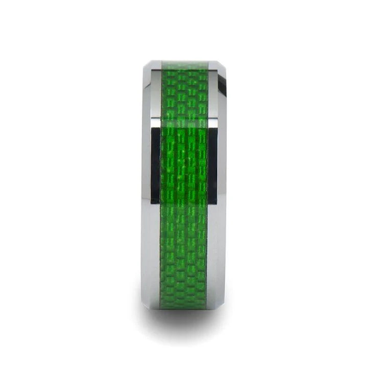 Julian Men's Emerald Green Carbon Fiber Inlaid Tungsten Wedding Band - 8mm