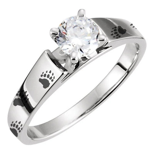 Engraved Engagement Ring Animal Print Track Solitaire Outdoors Woman - 2mm