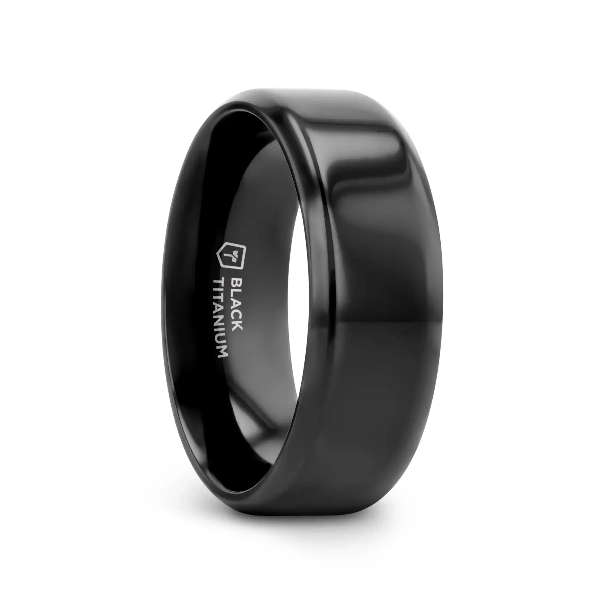 Theseus black titanium ring, front view