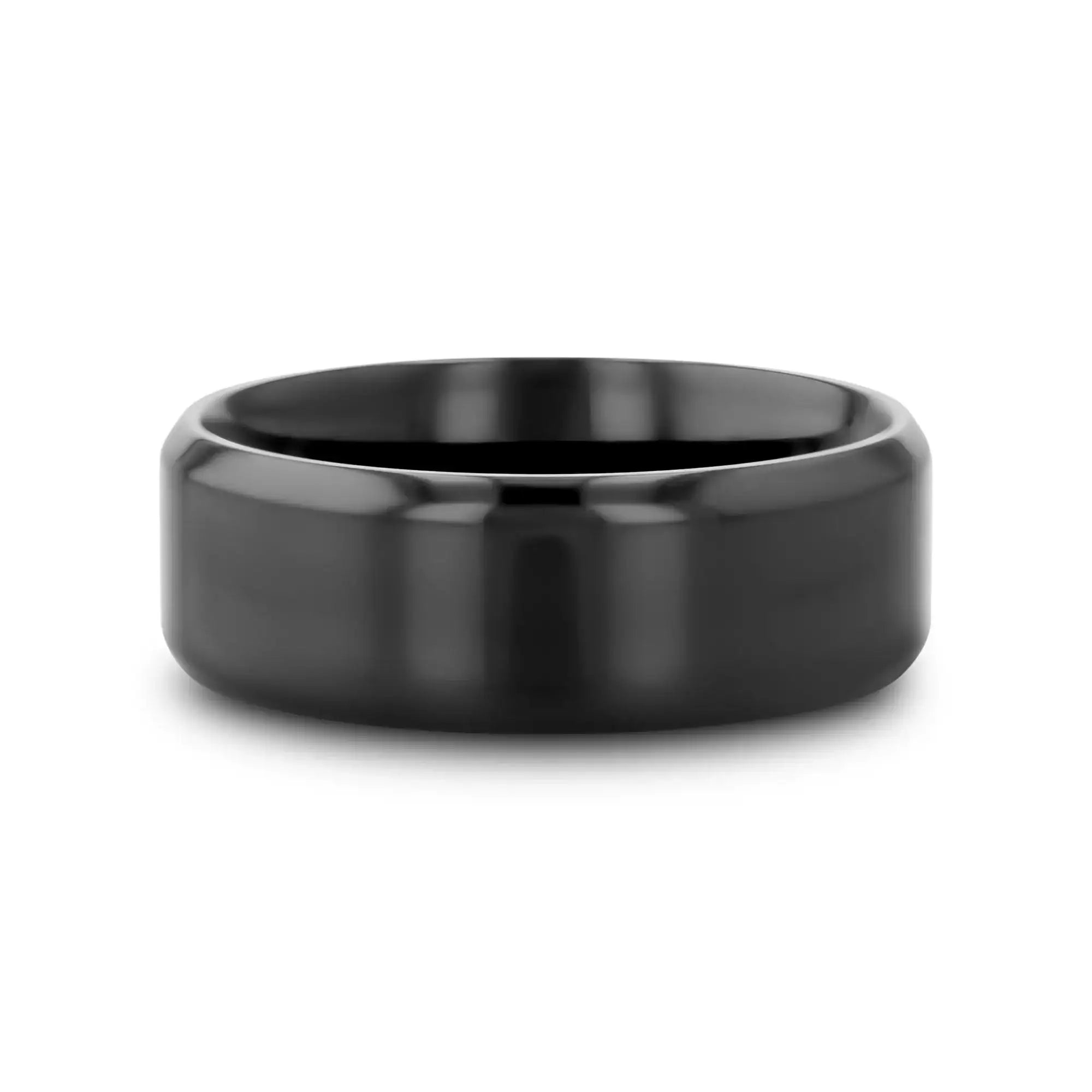 Theseus black titanium ring, flat lay
