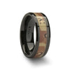 Pablo Beveled Black Ceramic Ring With Real Military Style Desert Camo - 8mm