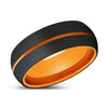 Tasos Domed Black Brushed Tungsten Wedding Band with Orange Groove 6mm - 8mm