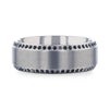 Flat Brushed Center Titanium Men's Wedding Band with Black Sapphire Polished Beveled Edges - 8mm