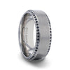 Flat Brushed Center Titanium Men's Wedding Band with Black Sapphire Polished Beveled Edges - 8mm