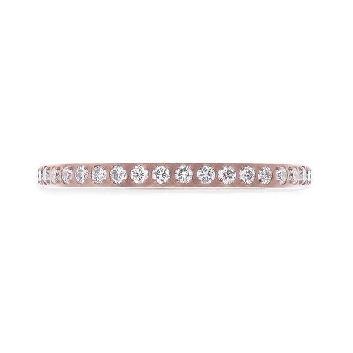 Flat Polished Rose Gold Plated Titanium Women's Wedding Ring With Small Lab-Created White Diamonds Setting - 2mm