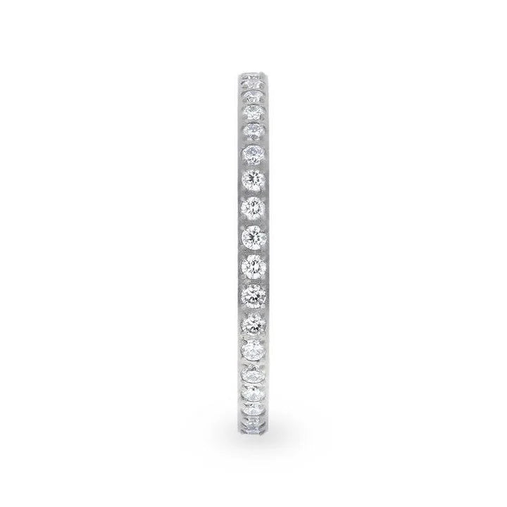 Flat Polished Titanium Women's Eternity Wedding Ring With Lab-Created White Diamonds Setting - 2mm