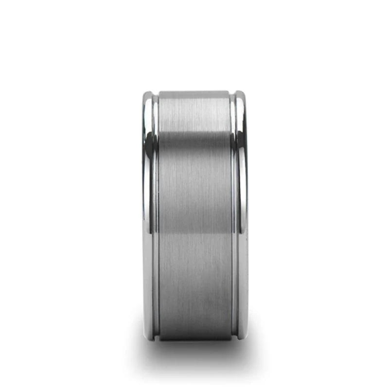 Caelan Cut Satin Finish Tungsten Carbide Wedding Ring with Side Grooves- 6mm - 10mm