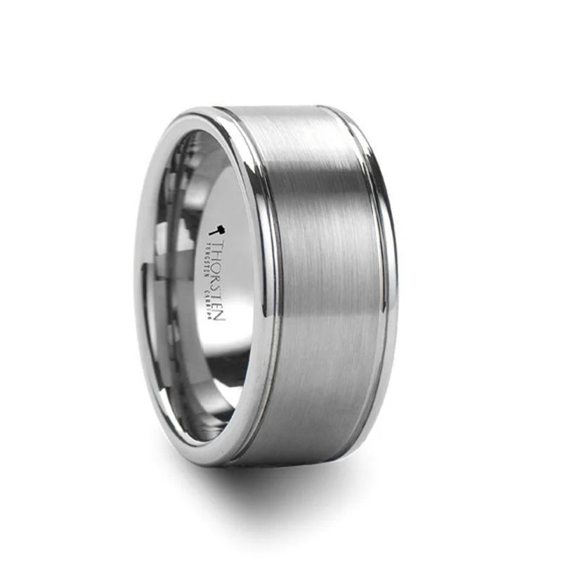 Caelan Cut Satin Finish Tungsten Carbide Wedding Ring with Side Grooves- 6mm - 10mm