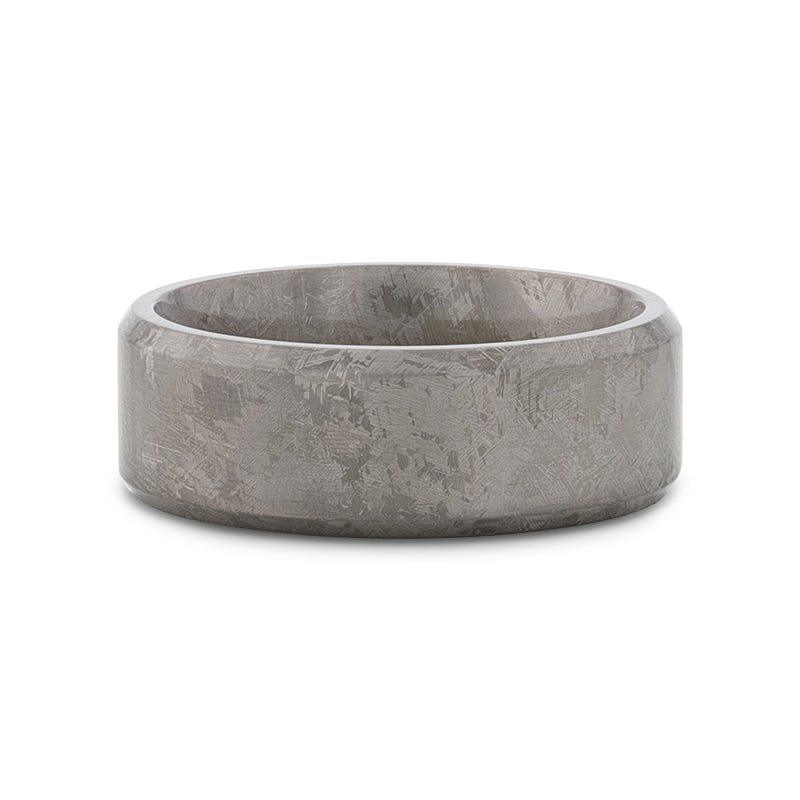 Titanium Ring with Beveled Edges and Meteorite Pattern - 8mm