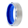 Flat Beveled Edges Titanium Ring with Brushed Center and Vibrant Blue Inside - 8mm