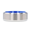Flat Beveled Edges Titanium Ring with Brushed Center and Vibrant Blue Inside - 8mm