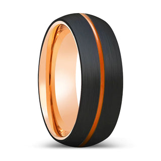Sarantos Domed Tungsten Ring Brushed Orange Groove Rose Gold Inside 6mm - 8mm - 6mm / 5 / Tungsten