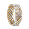 Gold Color Flat Brushed Damascus Steel Men’s Wedding Band with Vivid Etched Design - 6mm & 8mm