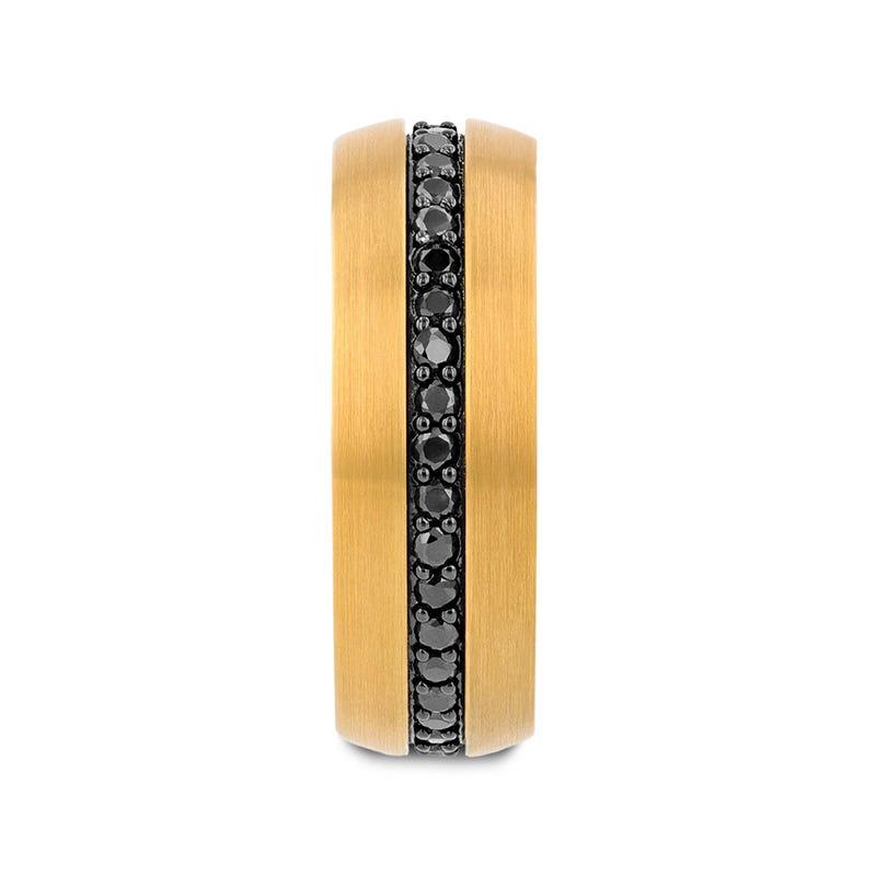Gold Plated Tungsten Ring with Black Sapphires - 8mm