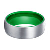 Adonis Mens Acid Green Tungsten Wedding Ring Brushed Silver Inlay 4mm - 10mm