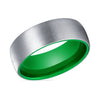 Adonis Mens Acid Green Tungsten Wedding Ring Brushed Silver Inlay 4mm - 10mm