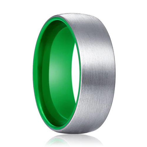 Adonis Mens Acid Green Tungsten Wedding Ring Brushed Silver Inlay 4mm - 10mm