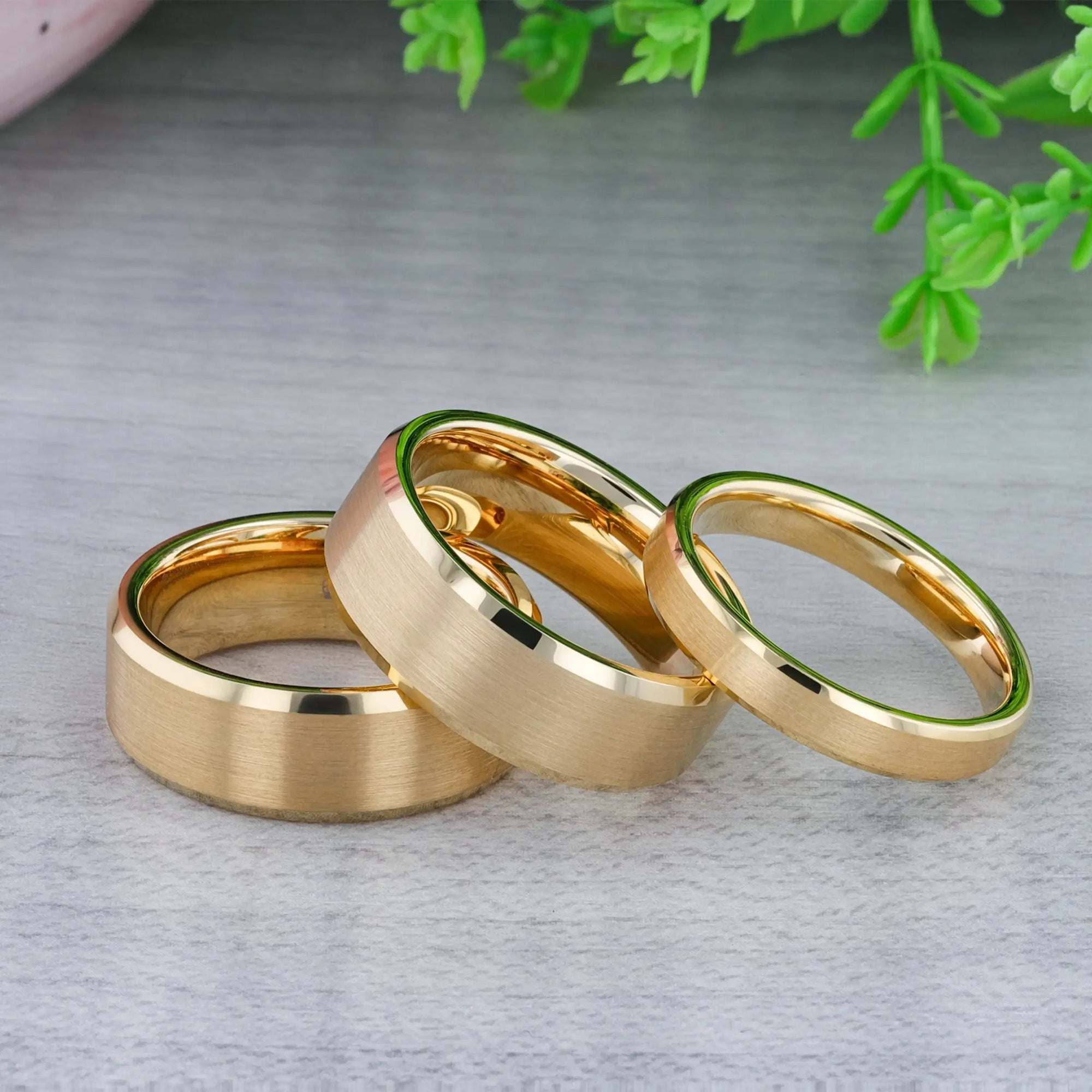 Alexandria gold-plated tungsten ring, front view