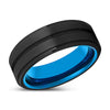 Maxton Grooved Black Tungsten Ring Stepped Edges Blue Inside - 6mm - 10mm