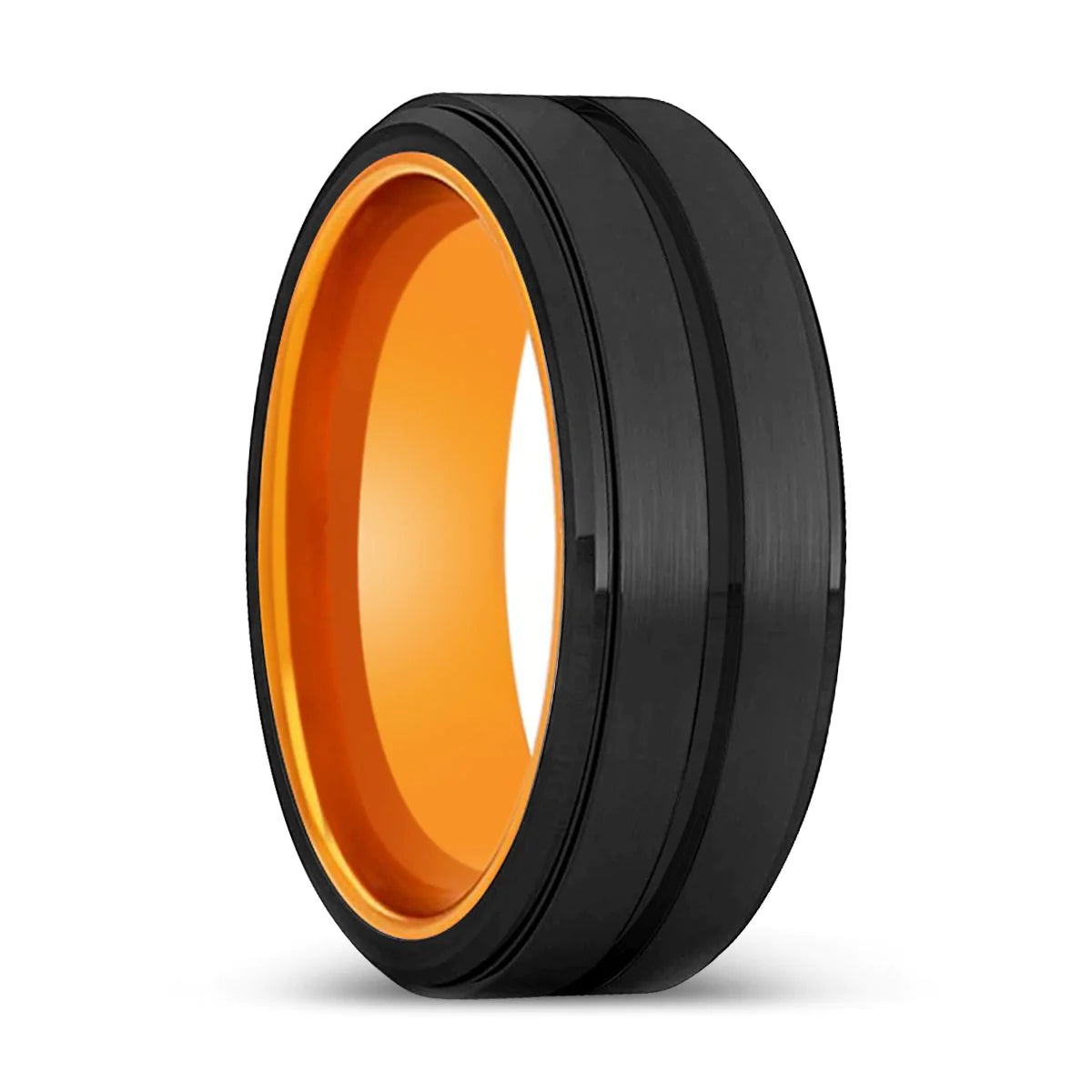 Platon Black Tungsten Ring Groove Stepped Edges Orange Inside - 6mm - 10mm