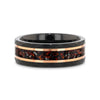 Pergamon black tungsten dinosaur bone meteorite ring, flat lay