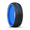 Devo Black Domed Tungsten Carbide Ring with Blue Center Groove - 6mm & 8mm