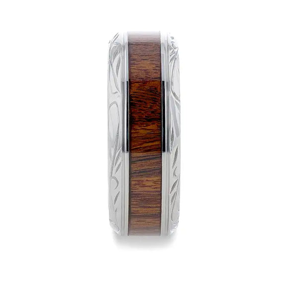 Ossian Black Walnut Wood Inlay With Intricate Edges Men's Titanium Wed ...