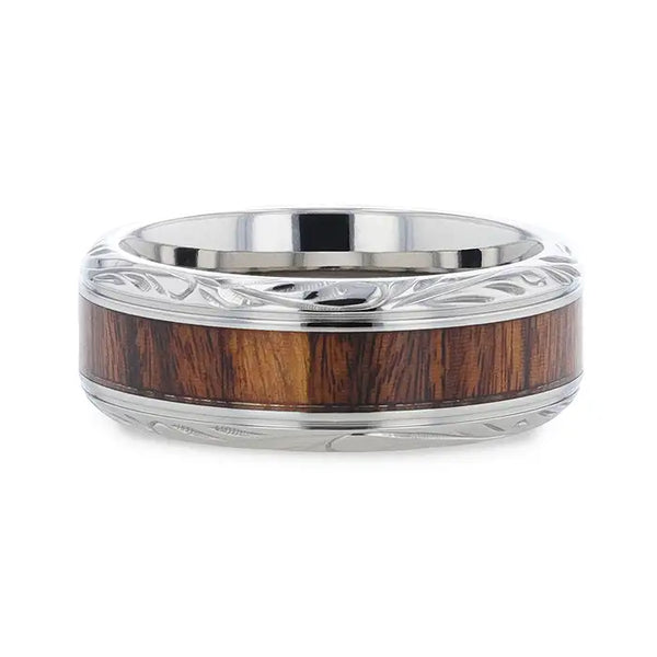 Ossian Black Walnut Wood Inlay With Intricate Edges Men's Titanium Wed ...